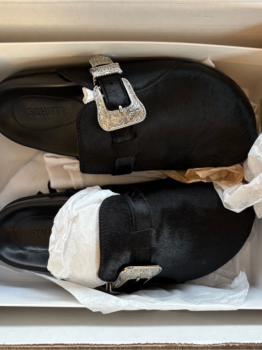 SCHUTZ Black Slip-On Mule with Decorative Silver Buckle - Picture 4 of 9